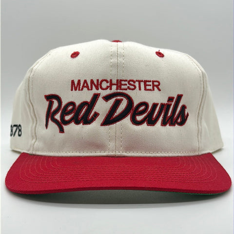 Cream/Red Youngan Twill Manchester United Football Club Red Devils Soccer Script Snapback
